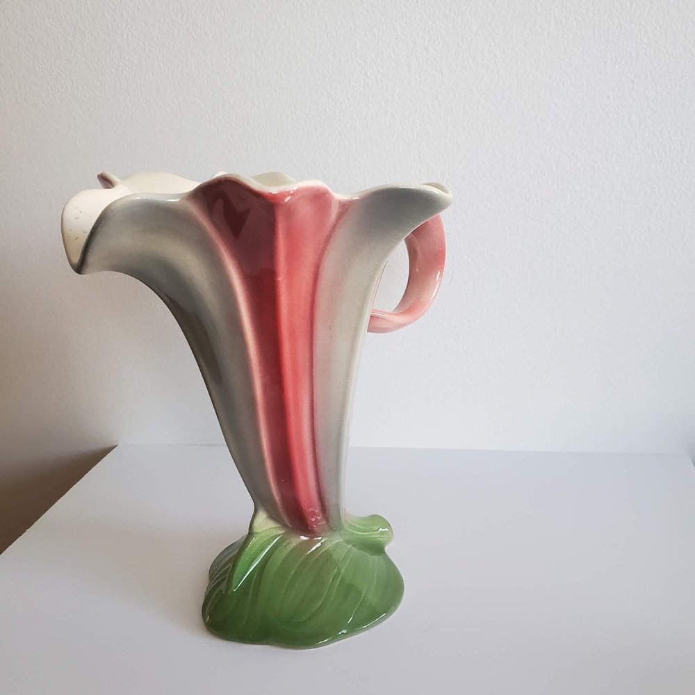 Staffordshire Lily Cornucopia vase planter hand painted porcelain floral - Picture 2 of 7